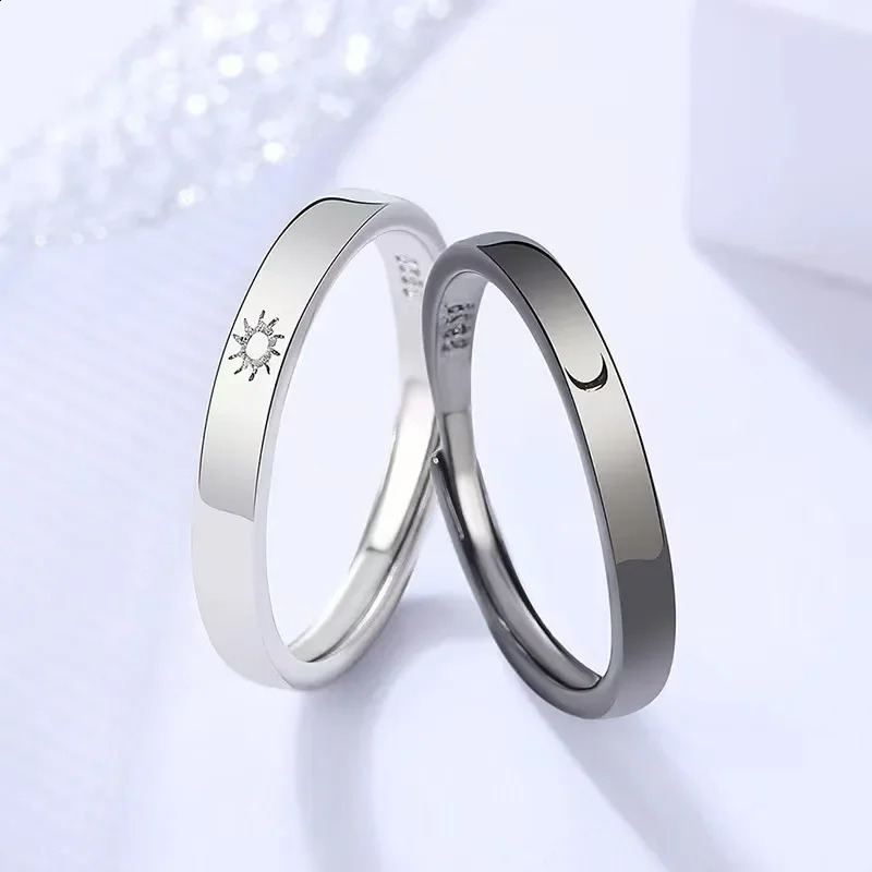 Classic Sun Moon Opening Couple Ring for Women Men Trendy Charm Black Star Ring Jewelry Wedding Anniversary Gifts 250805