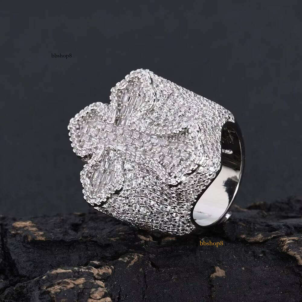 Pure Silver Handmade Set Luxury Hip-Hop Iced Champion Cross VVS Moissanite Men's Ring