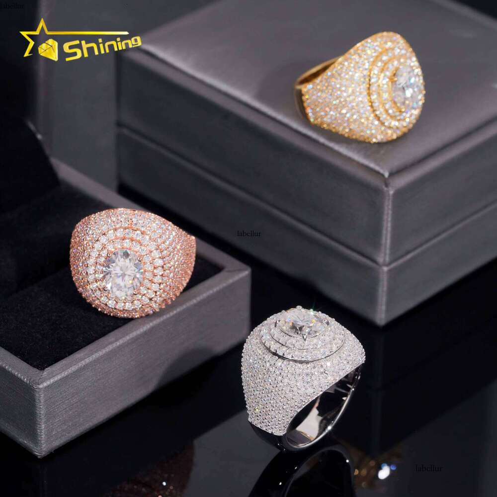 Pass Tester Hip-Hop Jewelry Pure Silver Full VVS Silicon Ice Out Men's Ring