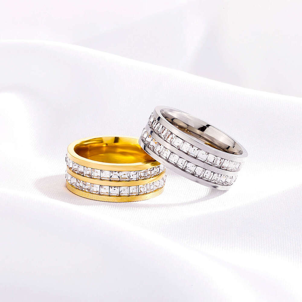 Square Zircon Titanium Inlaid Sterling Silver Couple Diamond Popular Ring