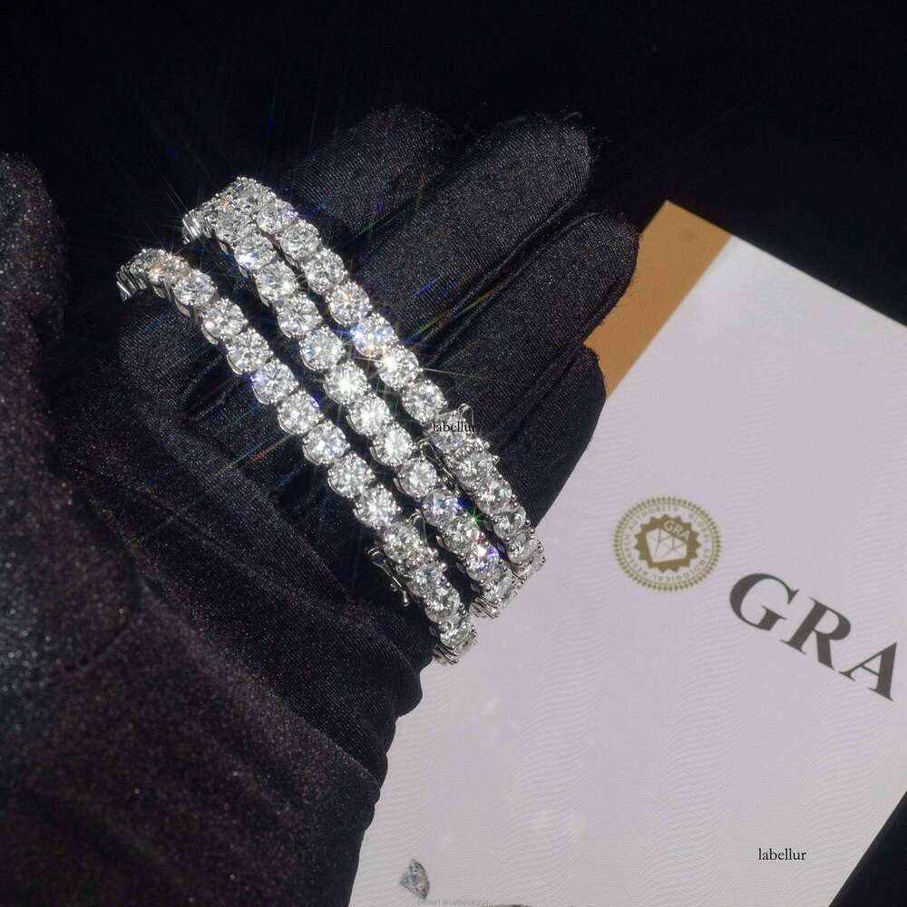 Hip Hop Style 3MM Gold Plated Moissanite Tennis Bracelet Pass Dia Tester Round Brilliant Cut Sier Fine Chain Jewelry