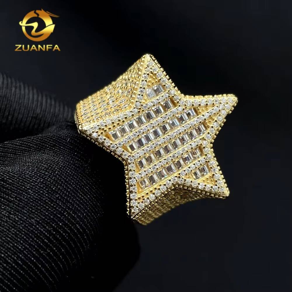 Fine Jewelry Hip Hop Style Pass Diamond Tester Iced Out Men Rings 925 Sterling Silver Moissanite Baguette Star Ring