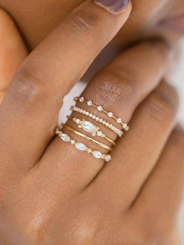 Stackable for Women Set Dainty Gold Plated Cubic Zirconia Thumb Thin Eternity Engagement Rings