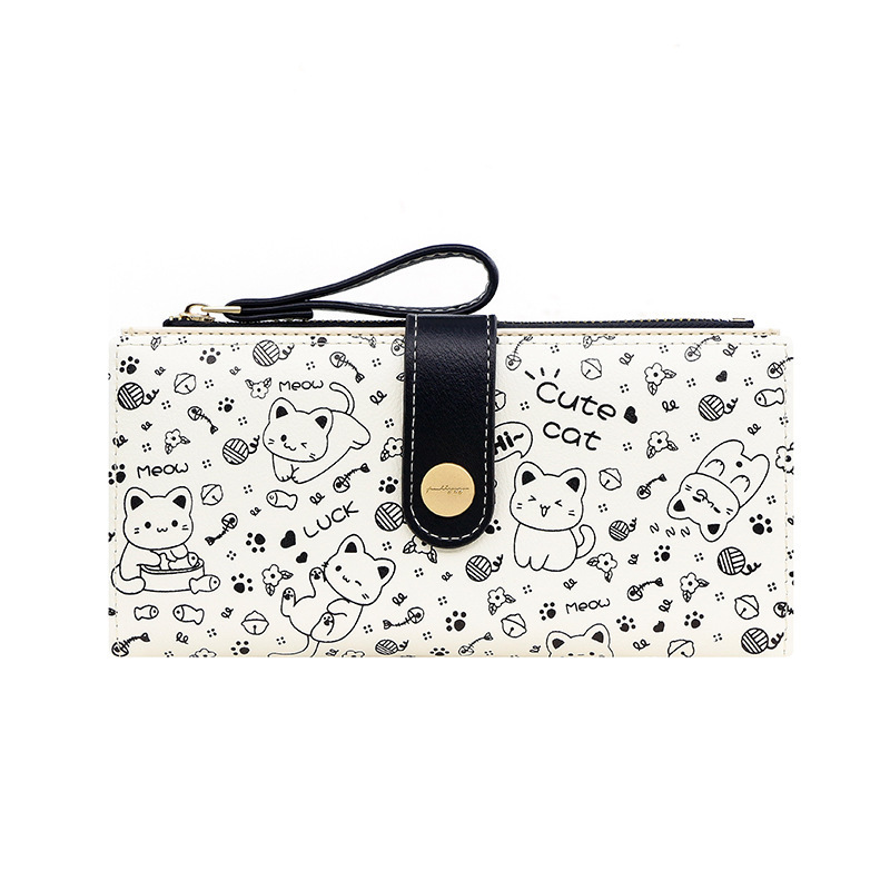 Black And White Long Japanese Style Simple Cute Cat Pattern Print 80% Off Luxury Bag Multi-functional Large Capacity Women's Clutch