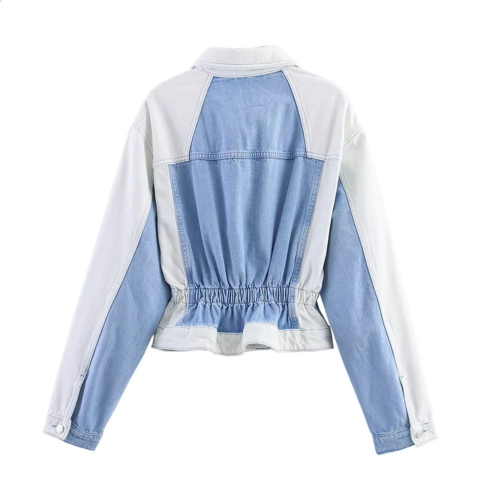 BSK TRAF2025 autumn womens casual fashion contrast color lapel long-sleeved short denim top straight trousers 250808