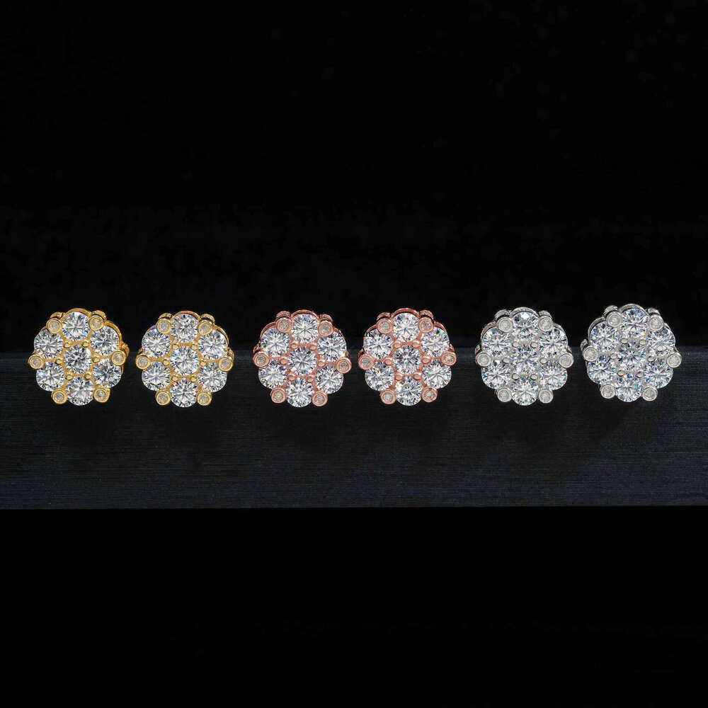 10mm wide new S sier moissanite full set flower hip-hop personality earrings