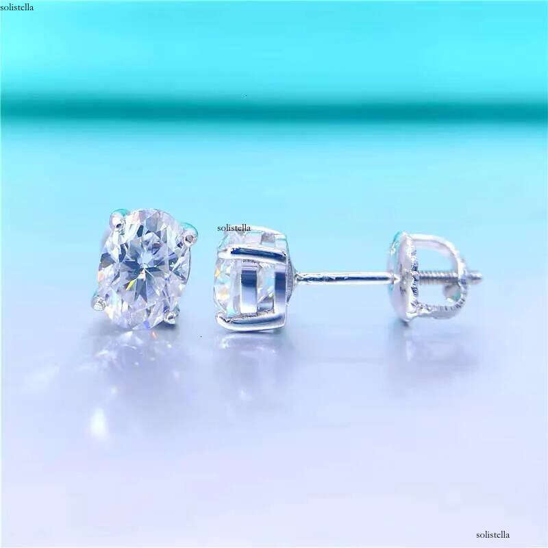 Zuanfa Factory Price VVS Dia Screw Back Stud Sier Oval Cut Full Sizes Moissanite Earrings