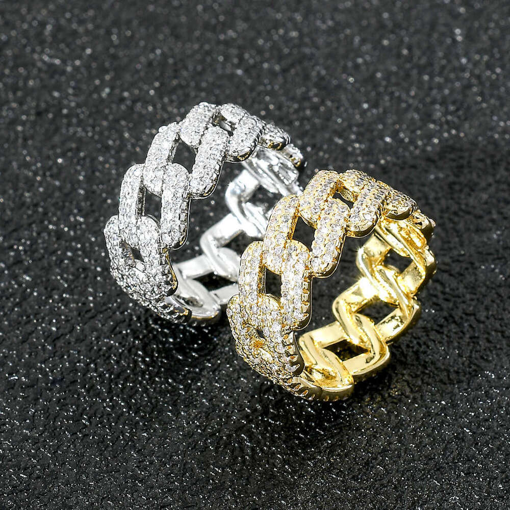 Cuban Chain Sterling Silver Micro Paved Zircon Hip Hop Personality Trendy Men's Ring