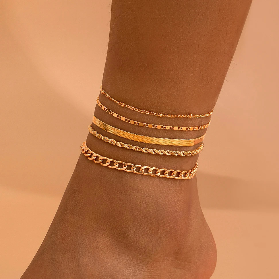 Ingemark Vintage Adjustable Snake Chain Anklet Bracelet Set for Women Goth Boho Metal Link Ankle Summer Beach Foot Jewelry Gift 250807