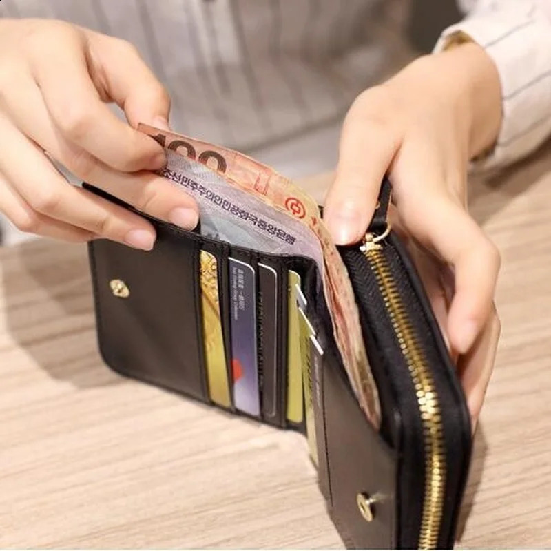Womens Short Wallets PU Leather Female Plaid Nubuck Card Holder Wallet Ladies Small Zipper Wallet with Coin Purse 250809
