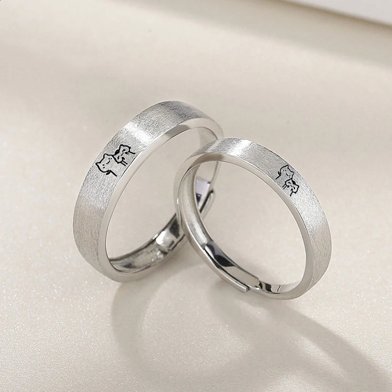 Kitten Couple Rings Cute Sliver Color Cat Open Ring for Women Men Adjustable Finger Rings Romantic Lovers Anniversary Jewelry 250805
