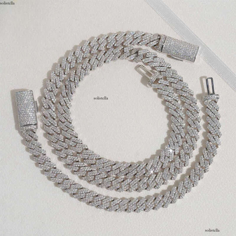 sier Cuban chain necklace 8mm double row dia moissanite full set mens trendy accessories