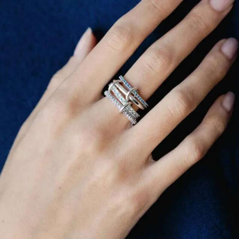 Spinelli Kilcollin Sier Linked Dia Ring Iris Petunia Aqua New Designer Rings with Sapphire & Tanzanite - Fine Jewelry for Women