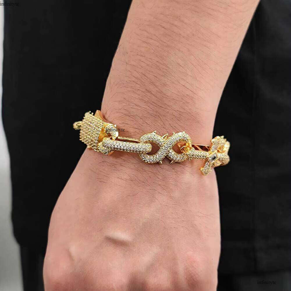 NUOYA Shiny Dia Cross Bracelet Sier Micro Pave Zircon Infinity Iced Miami Cuban Link Hip Hop Fine Chain Bracelets