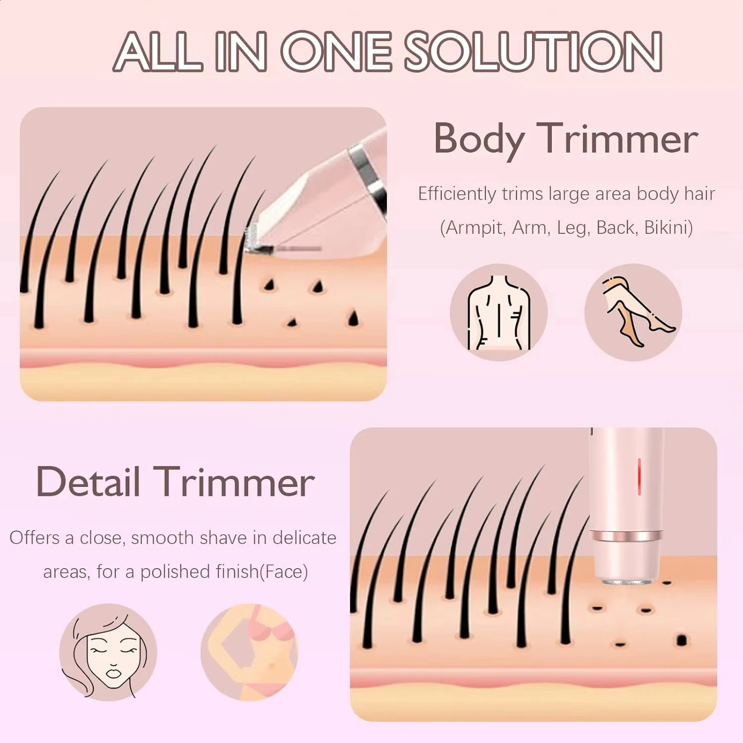 2-in-1 Woman Hair Removal Electric Razor Device Portable Hair Removal Knife Cordless Painless Body Groomer Bikini Trimmer 250805