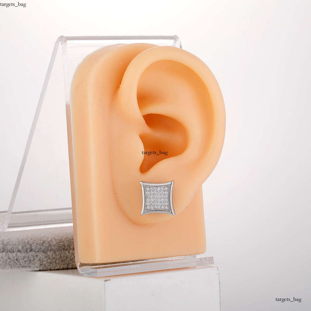 Full Dia Geometric Square Stud Fashion Design Men's Stylish Earrings Trendy Personality Ear Jewelry