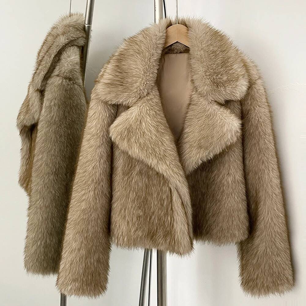 2025 Autumn Winter Clothes Women Fashion Short Faux Jacket Suit Collar Fake Coat Long Sleeve Artificial Fox Fur Overcoat