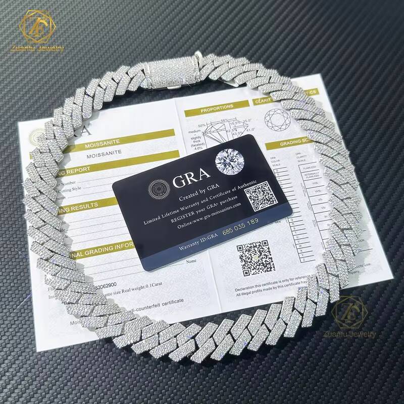Custom Lock Pass Silver LAB Grown Diamond Tester 8mm Three Rows Iced Out Hip Hop VVS1 Moissanite Diamond Cuban Link Chain Neckla
