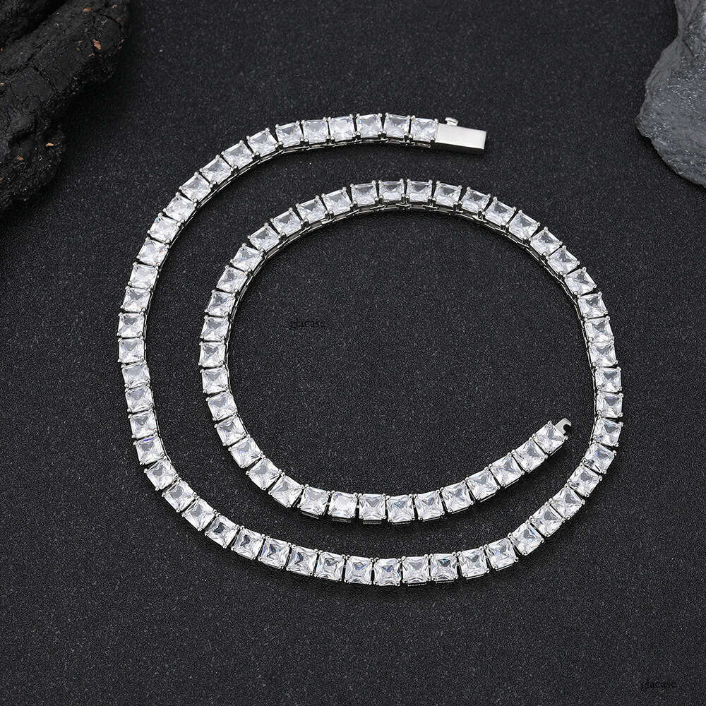 Hip Hop 5.5mm Spring Buckle Tennis Square Moissanite chain Men's Necklace Jewelry Accessories