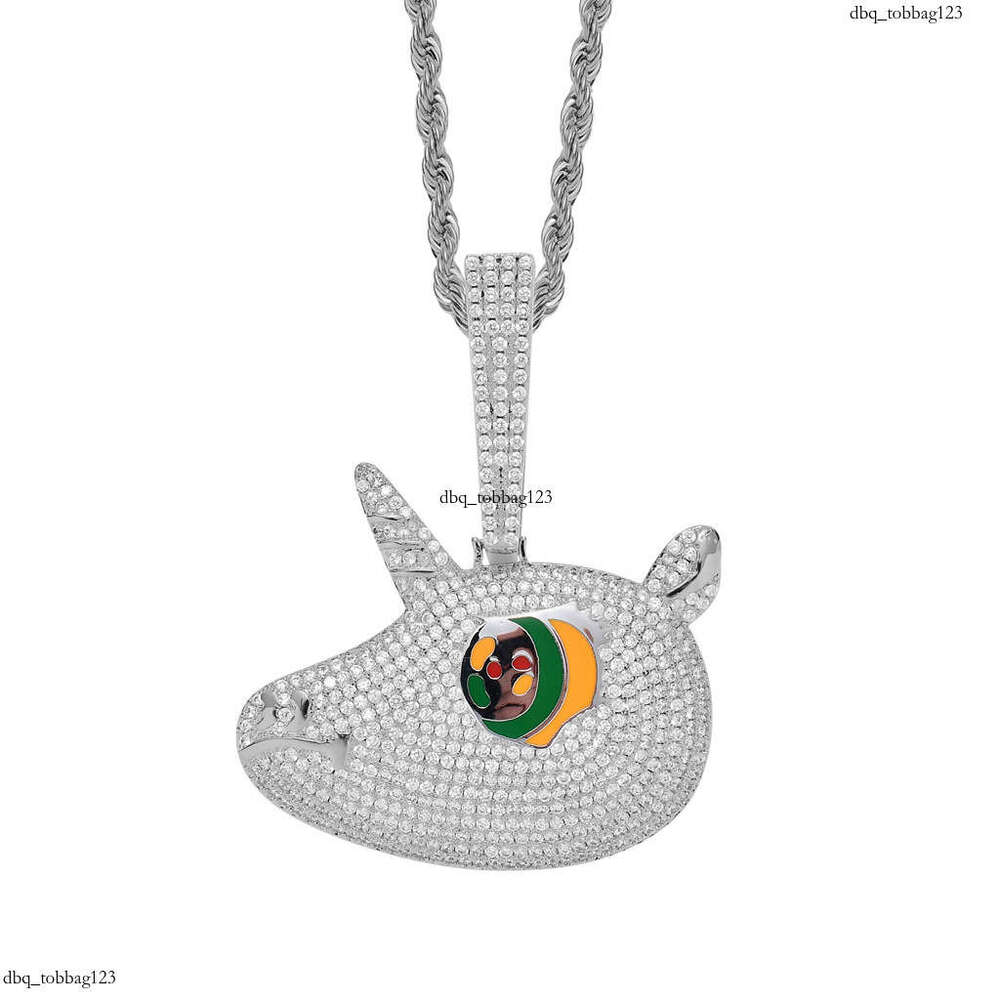 69 Same Style Ins Hip-Hop Cute Colorful Big Eyes Unicorn Pendant Micro Inlaid Full Moissanite chain Solid Necklace