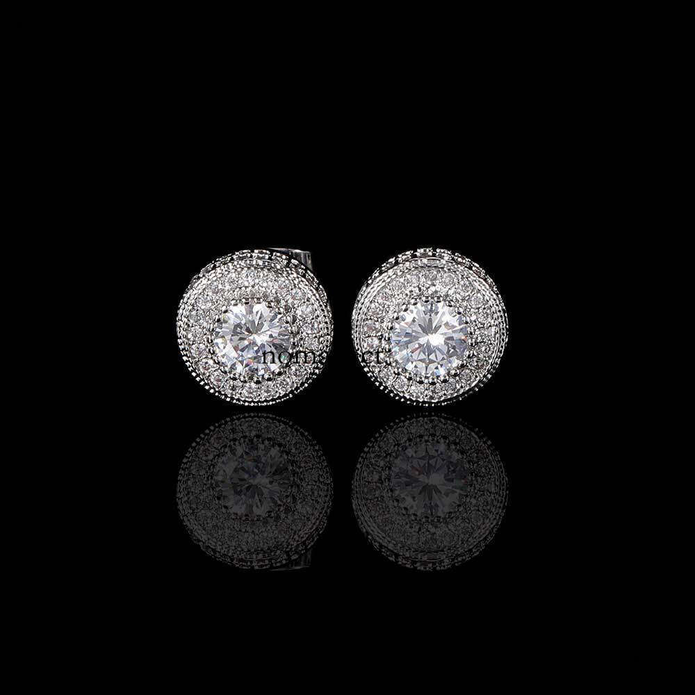 Jewelry Full Dia Round Stud Micro Inlaid Zircon Trendy Personality Hip Hop Men's Earrings