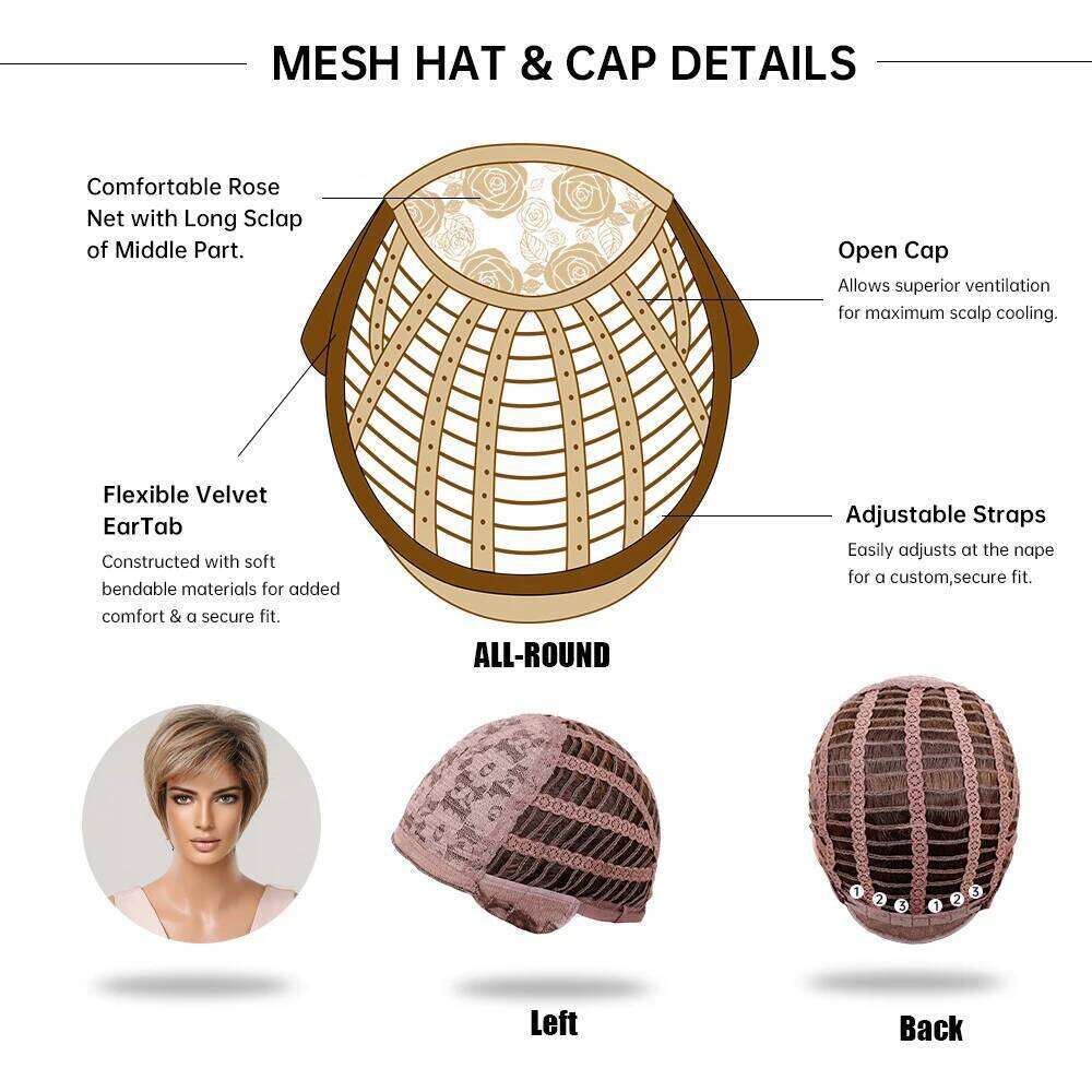 Light Blonde Ginger Synthetic Wigs Straight Short Pixie Cut Ombre Brown Wig with Fluffy Bangs for Women Natural Heat Resistant