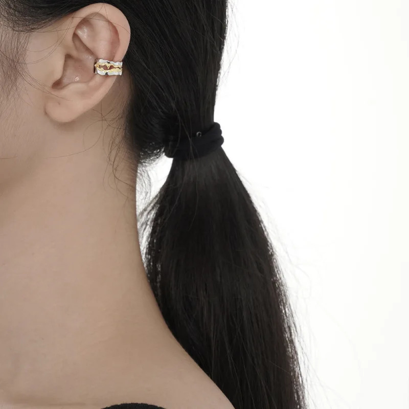 Sweet Cool Girl S925 Sterling Silver Two Tone Ear Clip Wholesale Personalized Original Texture Earrings for Women 250807