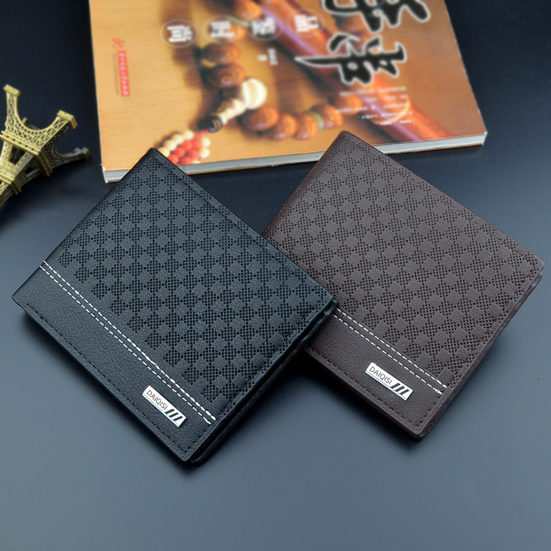New Men's Wallet Short Fashion Simple Plaid Thin Wallet For Luxury Bag Men Designer Bag Youth Large Capacity Horizontal Soft Leather Wallet