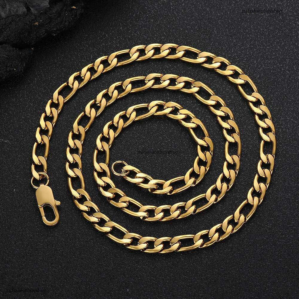 Titanium Japanese Style Buckle Figaro Chain Sterling Silver Men's Hip Hop Gold Necklace