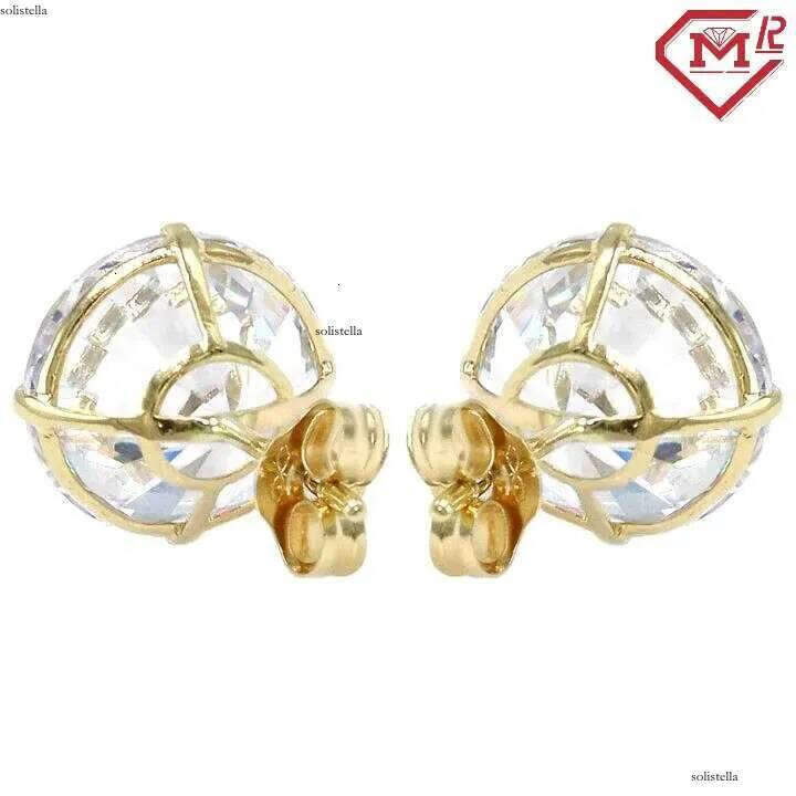 Iced Out Solid Sterling Stud Hiphop Bling 4 Prong Round Brilliant Moissanite Earrings