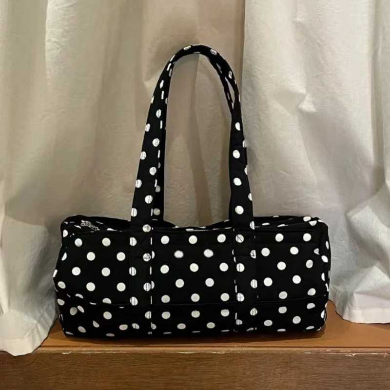 2025 New Korean Sle Large Capacity Shoulder Bag Casual Travel Ladies Handbag Womens Y2k Polka Dot Print Canvas Tote Bag for Youth Z250809