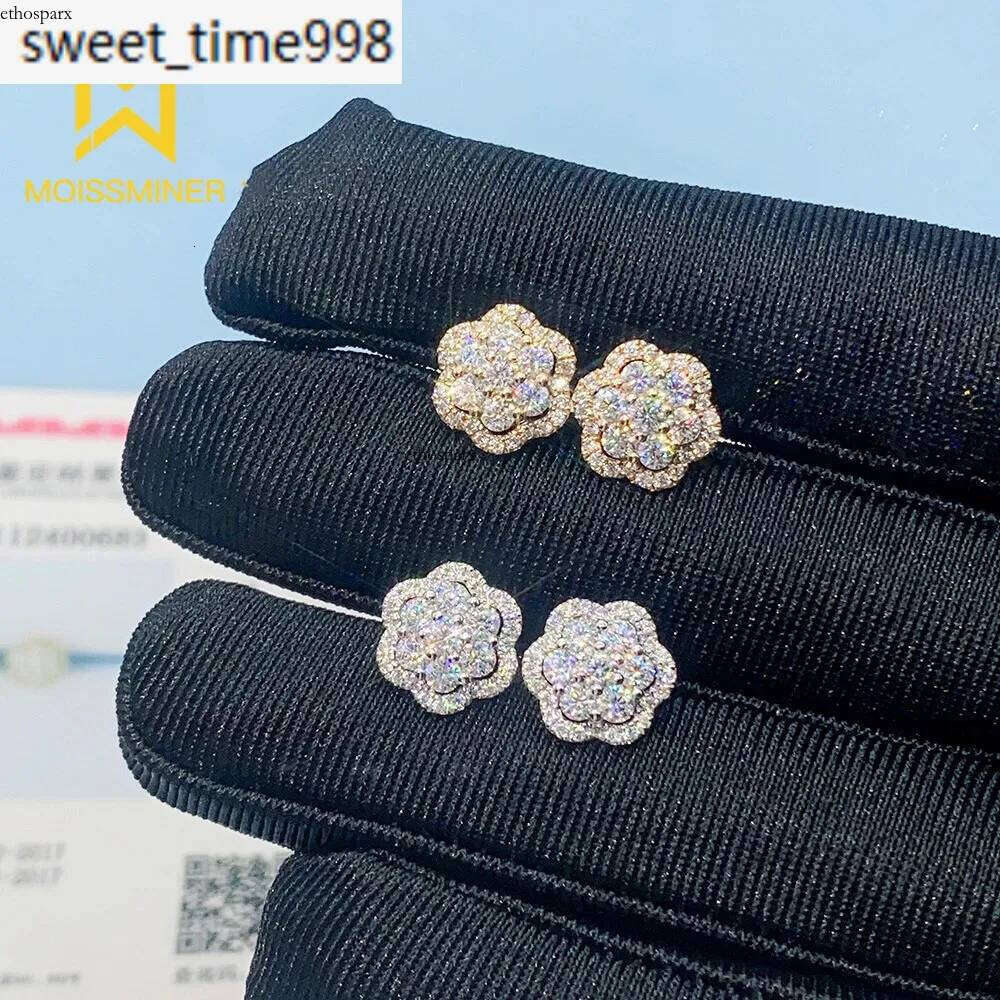 S Moissanite New Flower Earrings For Women Iced Out Ear Studs Pass Dias Tester Hip Hop Jewelry Free Shipping With GRA