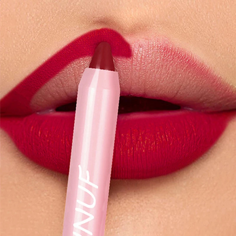 18-Colors Lipstick Pencil Waterproof Sexy Red Matte Contour Tint Lipstick Lasting Non-stick Cup Lipliner Pen Lip Makeup Cosmetic 250807