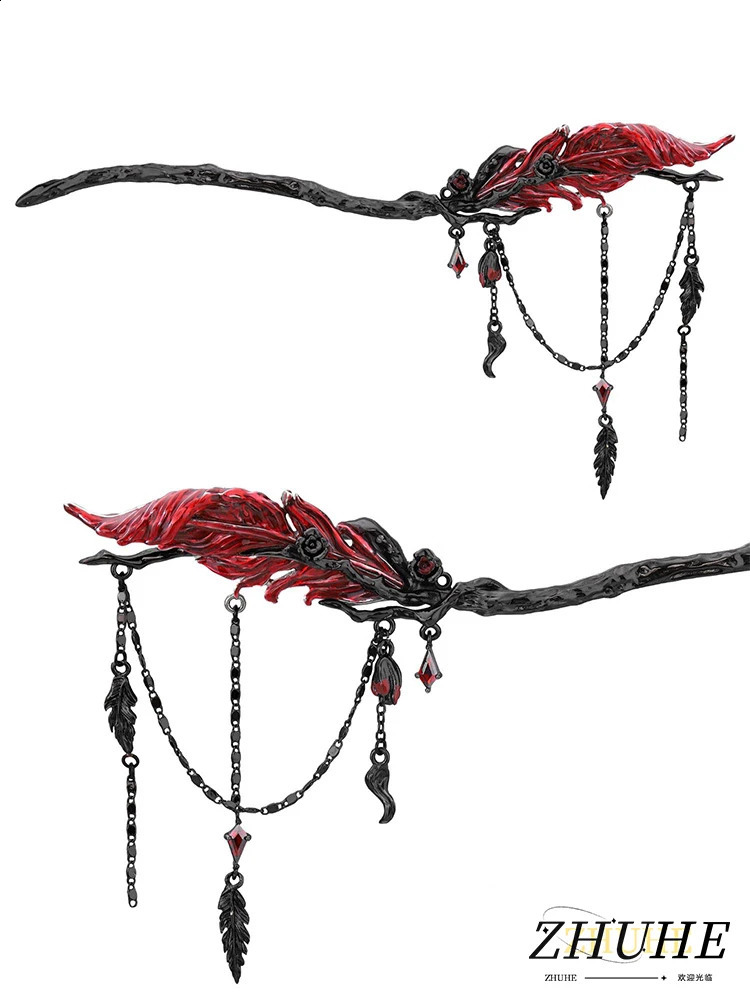 ZHUUHE Red Feather Hair Pins In Cyberpunk Style Are Party Gifts For Women Jewelry Accessories 250807