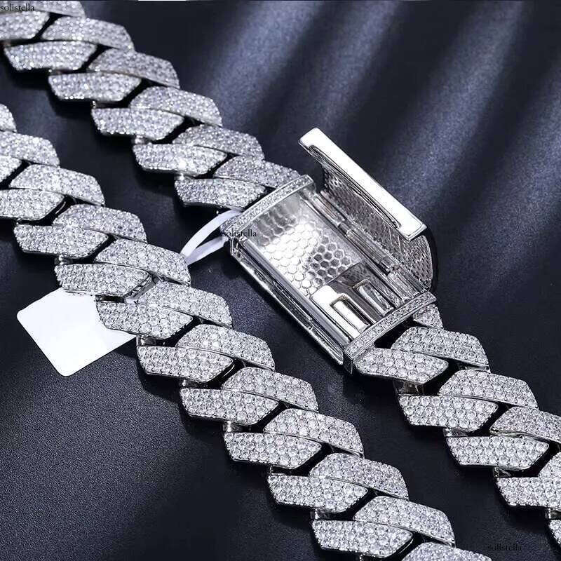 18mm 3 Rows VVS Moissanite Iced Out Link Sterling Sier Lab Dia Hip Hop Jewelry Men Cuban Necklace Chain