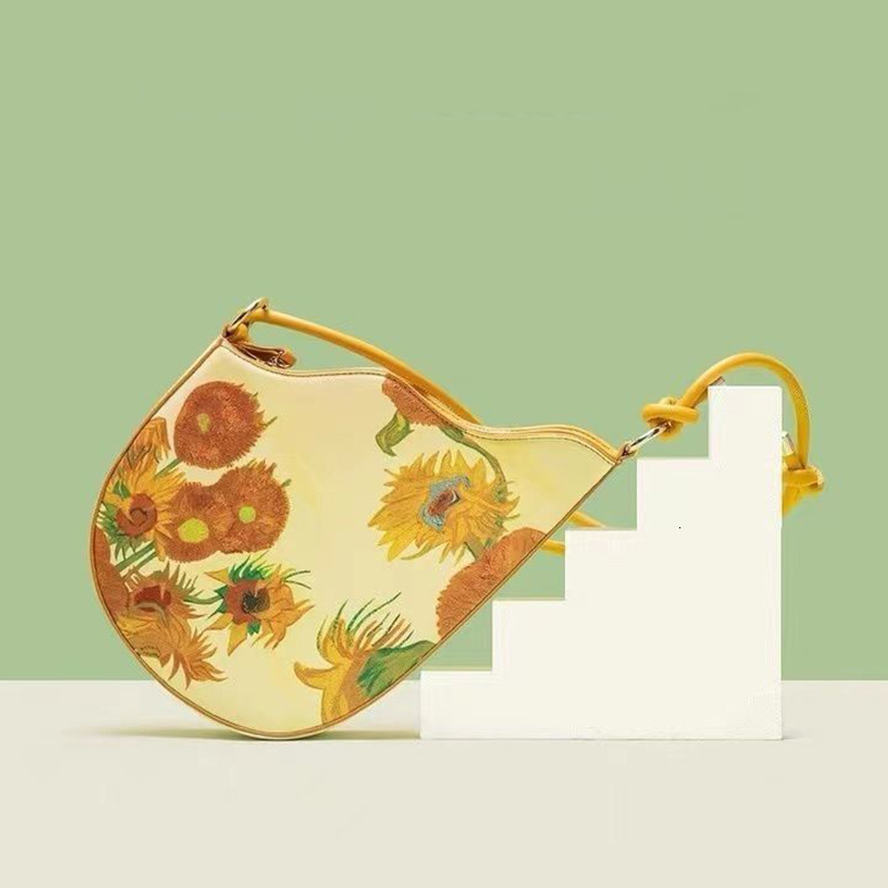 Niche Underarm Handbag Fashion Art Van Gogh Sunflower Personality Artistic Girl Bag ddmymoon