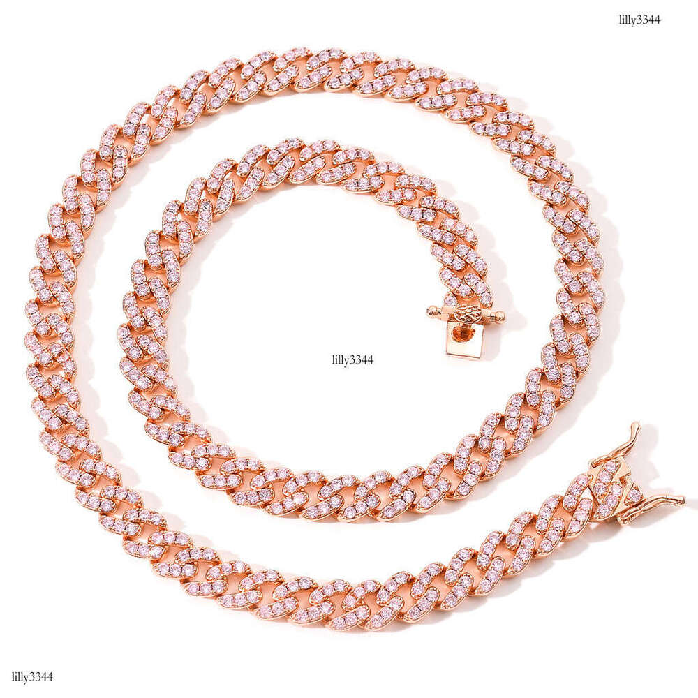 Necklace for Men 9mm Single Row Pink Moissanite chain Cuban Chain Unisex Hip Hop Accessories