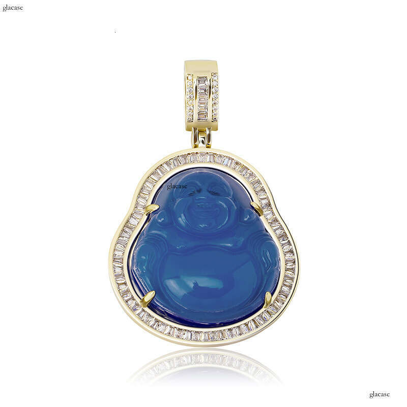 New Maitreya Buddha Statue Chalcedony Pendant Real Gold Plated Moissanite chain Inlaid Personality Hip-Hop Necklace