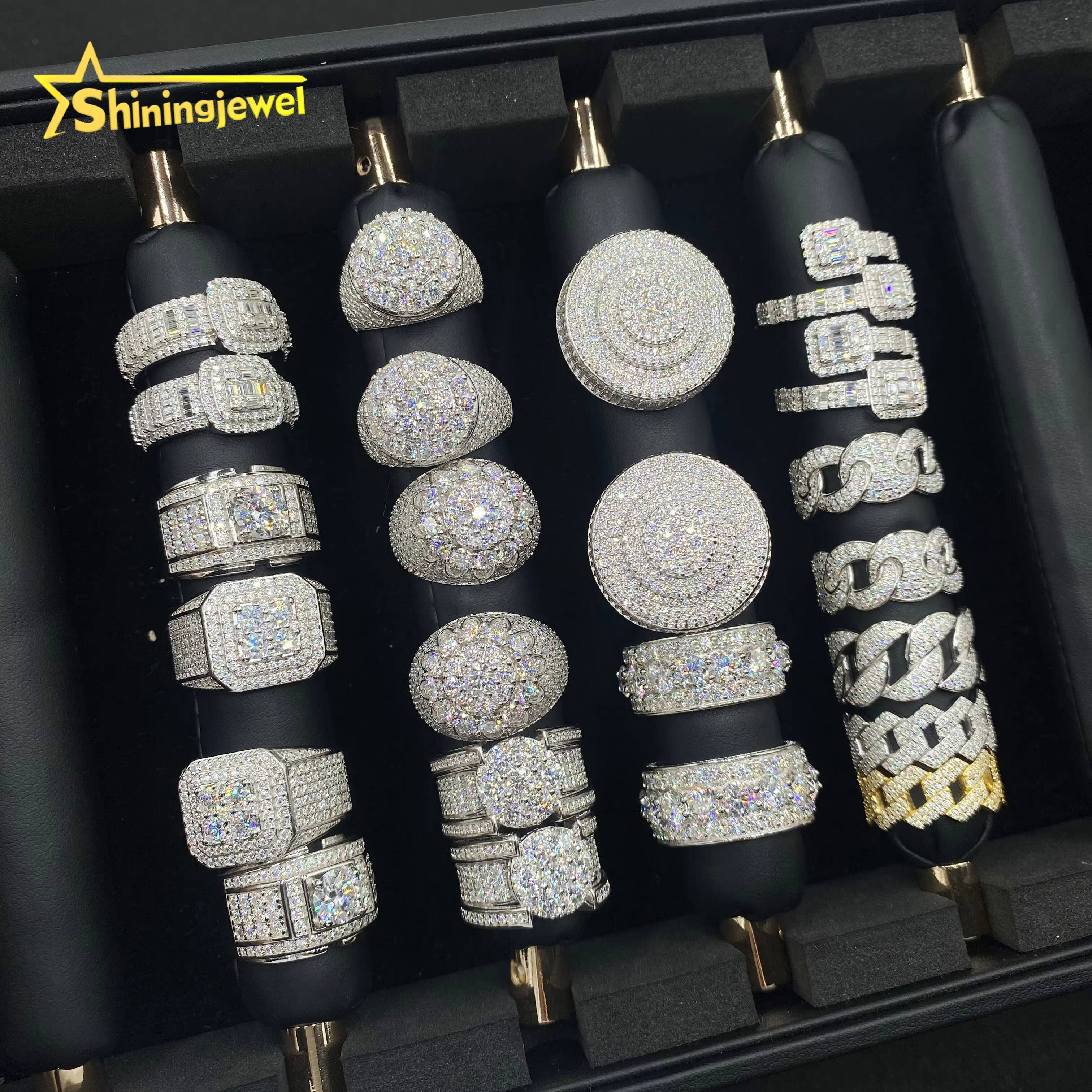 Hot Sale Multiple Choice Custom Iced Out Hip Hop Men Ring VVS Moissanite 925 Sterling Silver Rings Diamond Jewelry Ring for Men