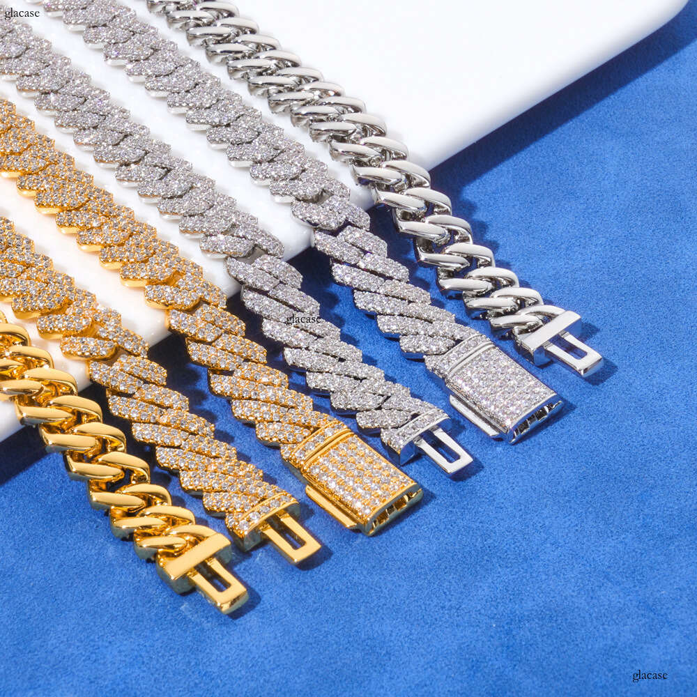 Hip-Hop Iced Out VVS Double Row Moissanite Dia Necklace Flip Clasp Cuban Chain Light Jewelry