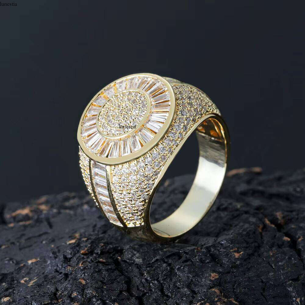 NUOYA Hip Hop Fine Jewelry Shiny Iced Out Dia Sier and Gold Plated Brass Micro Pave Baguette CZ Stones Ring for Women