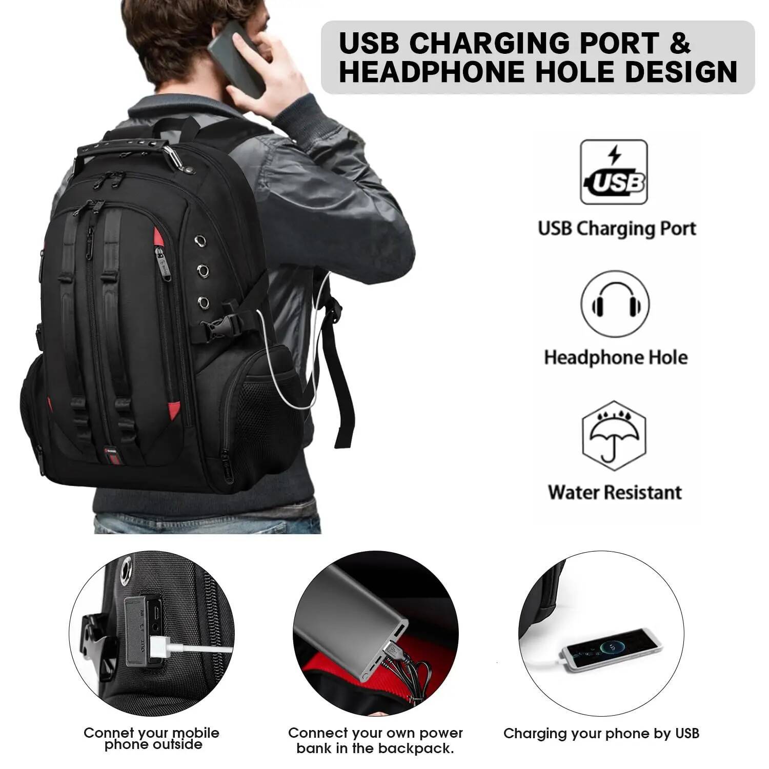 BANGE Large Multi-Function 40L Laptop 17 Inch Durable Travel Backpack School Bag For Teenagers with USB Recharging Port high-quality