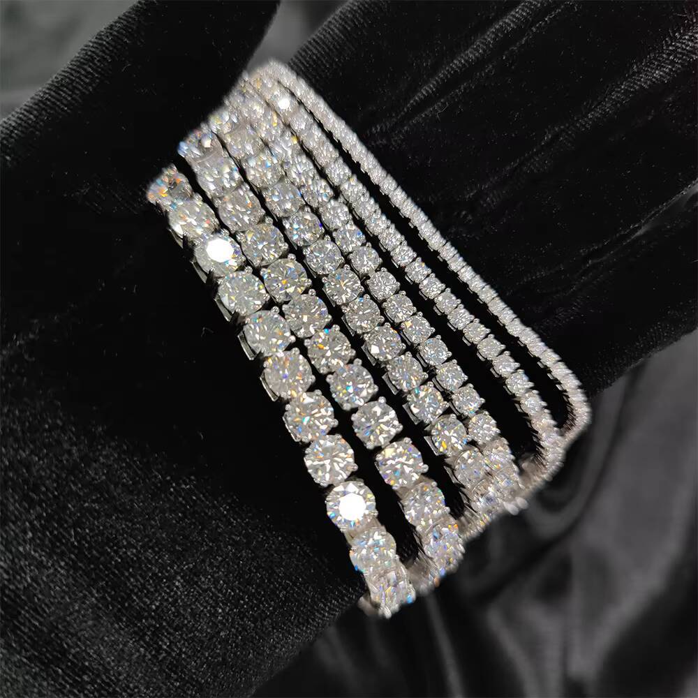 U02B Abiding Custom 925 Sterling Silver White Moissanite Diamond Tennis Bracelet S925 3mm 5mm Round Moissanite Tennis Bangle