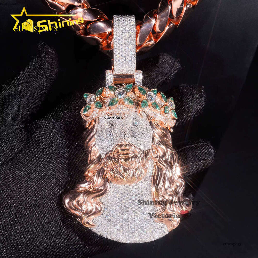 Iced Out Rapper Religious Jewelry Gold Plated Big 3D Sier Custom 5" VVS Moissanite Dia Jesus Pendant