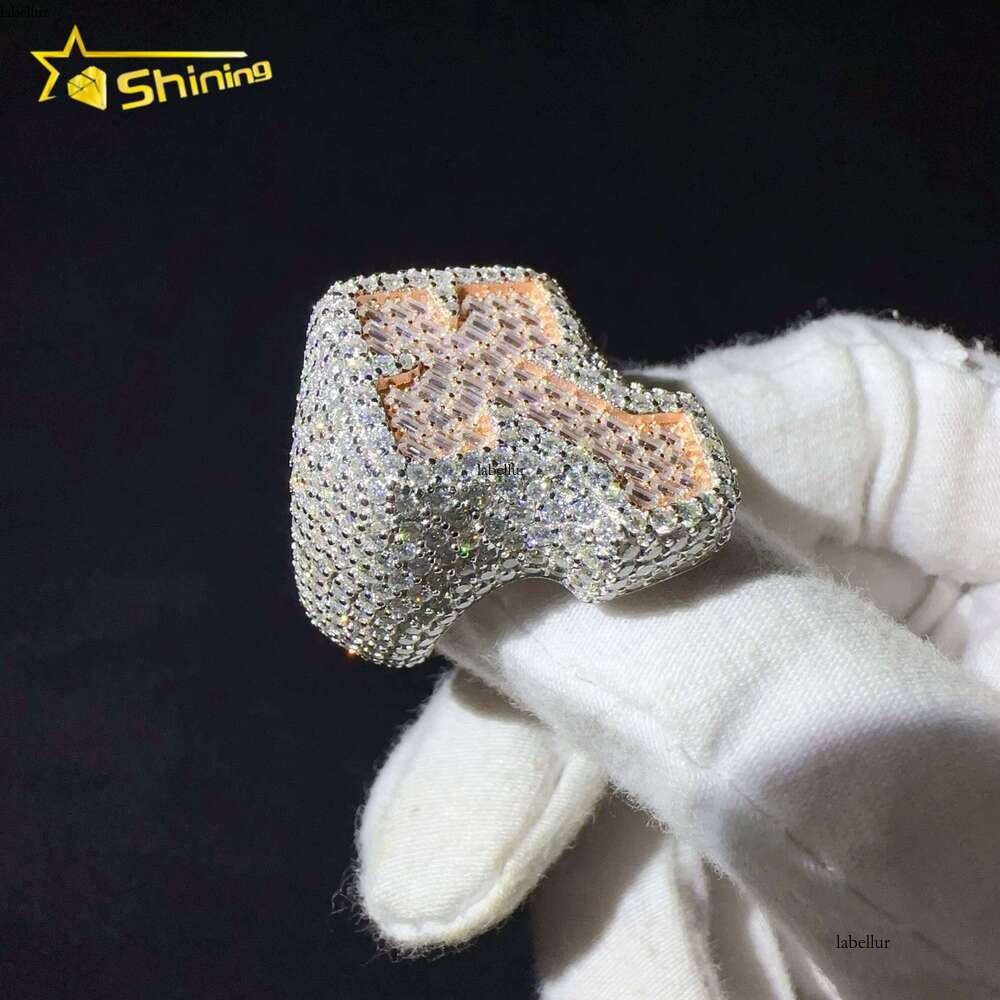 Sterling Silver VVS Cubic Zirconia Iced Out Lab Hip Hop Jewelry Cross Ring