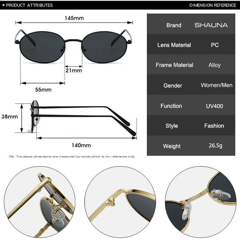 SHAUNA Retro Small Oval Metal Frame Women Sunglasses UV400 Men Punk Sun Glasses 250805