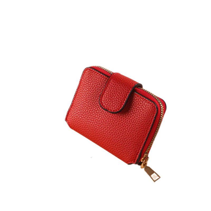 Cross-border Women's 80% Off Solid Color Lychee Texture Ladies Wallet With Makeup Mirror Multi-card Slot Coin Purse Luxury Bag Compartment Zipper