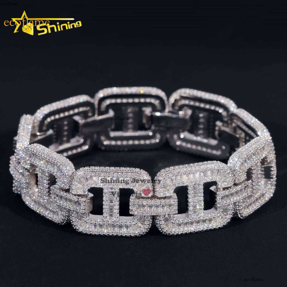 Fine Sterling Sier d Color Vvs Moissanite Hip Hop Iced Out Lab Dia Jewelry 20mm Cuban Link Chain Bracelet Men