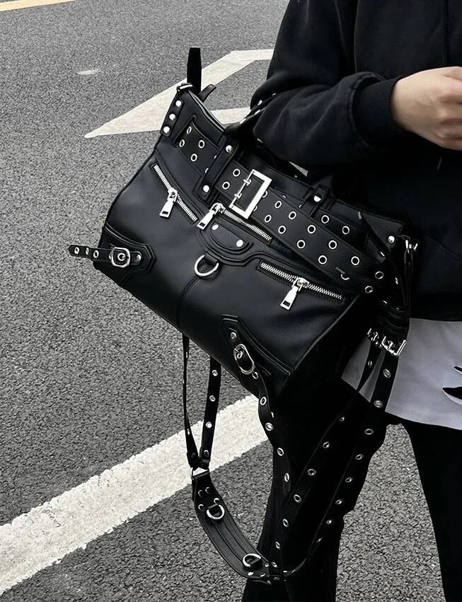 JIAERDI Rivet Black Tote Bag Women Y2k Grunge Vintage Large Capacity Crossbody Bags Ladies Moto Biker Designer Handbag