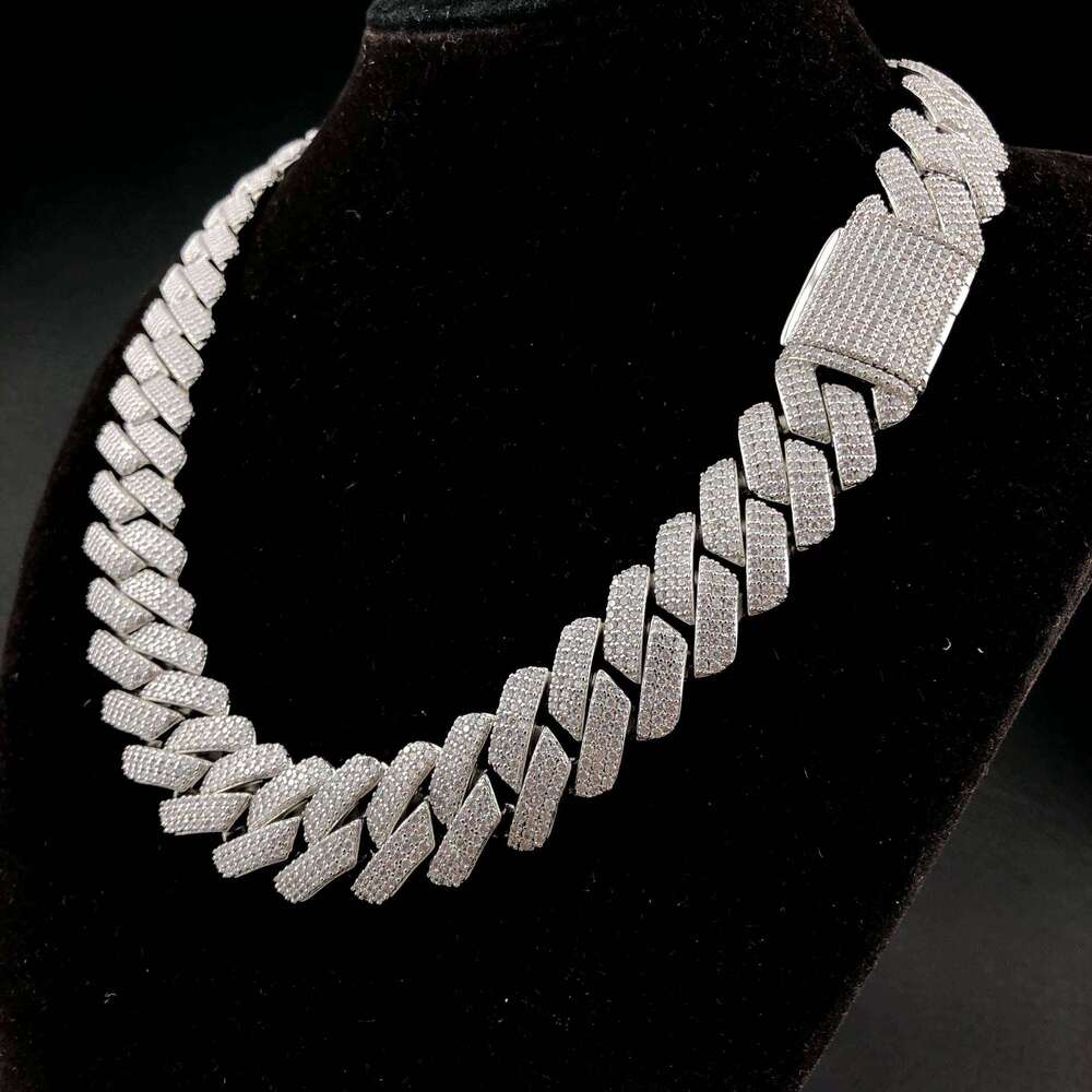 19mm Fork Ice Cuban Chain 3 Rows Rose and White Gold